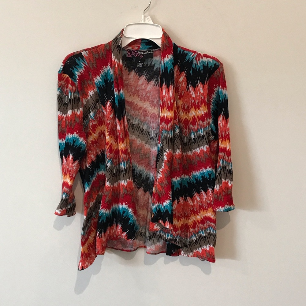 Rafaella Colorful Zigzag Open Front Jacket
